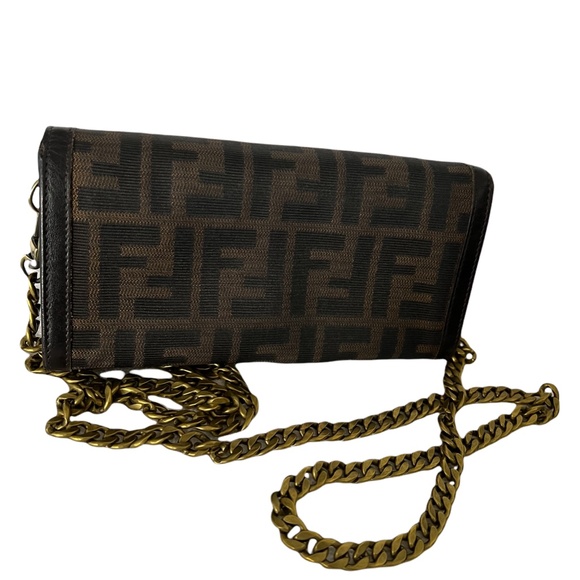 Vintage Fendi Zucca Print + Leather Trifold Convertible Wallet on Chain - Picture 5 of 12